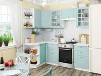 Небольшая угловая кухня в голубом и белом цвете Череповец